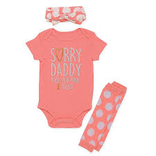 The percent off coupons typically give discounts on a single item, though you can often use multiples as long as there's a qualifying item for each. Baby Starters 3 Piece Sorry Daddy Bodysuit Leg Warmer And Headband Set In Pink Bed Bath Beyond Baby Girl Outfits Newborn Cute Baby Girl Outfits Cute Baby Clothes