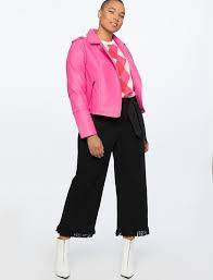 Plus Size Faux Leather Jacket In Hot Pink Leather Moto Jacket Womens Womens Moto Jacket Plus Size Leather Jacket