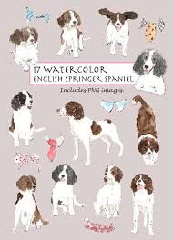 Black And White Springer Spaniel Cartoon Clip Art Watercolor English Springer Spaniel Collar Set 17 Images Digital Download Puppy Doggy Collar Springer Spaniel English Springer Spaniel Spaniel