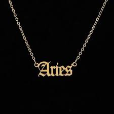 Aries Old English Font Letters Necklace Zodiac Pendant Gold Plated Aries Necklace Astrology Necklace Zodiac Necklaces