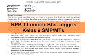 Rpp berisi tiga komponen yaitu tujuan pembelajaran, kegiatan pembelajaran & penilaian. Rpp 1 Lembar Bahasa Inggris Kelas 9 Smp Mts Antapedia Com