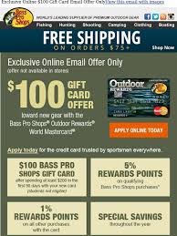 The bass pro shops credit card is a nice option for those who are frequent shoppers at the store aimed at outdoorsmen. Bass Pro Shops Exclusive Online 100 Gift Card Email Offer Only Milled