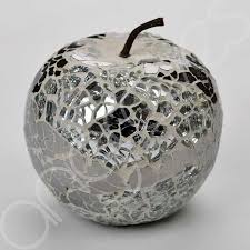Mosaic Glass Apple Silver Home Decorative Decor Fruit Display Piece Gift