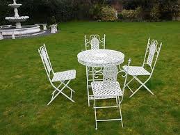 Fabulous French Style Ornate Antique White Metal Garden Table And 4 Chairs Cast Iron Garden Furniture Wrought Iron Patio Set Metal Garden Table