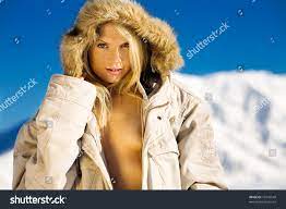 Model Naked Underneath Hooded Jacket Blue Stock Photo 16945549 |  Shutterstock