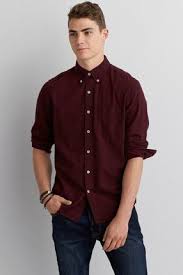 Aeo Solid Poplin Button Down Shirt Burgundy American Eagle Outfitters Shirt Outfit Men Young Mens Fashion Mens Winter Fashion