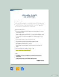 Free Mechanical Engineer Job Description Word Google Docs Apple Mac Pages In 2020 Job Description Template Flight Attendant Job Description Job Description