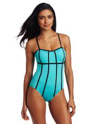 Jag Womens Jag Draw The Line Tank One Piece Swimsuit Aqua One Piece Swimsuits One Piece Bikini