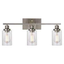 Modern bath & vanity lighting. Melucee 3 Lights Wall Sconce Brushed Nickel Finished Modern Bathroom Vanity Light Fixtures With Clear Glass Shade Suit For Porch Bedroom Foyer Kitchen Buy Online In Dominica At Dominica Desertcart Com Productid 159732207