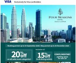 Consumer basic and additional platinum card ® members may receive up to a total of $200 in statement credits each calendar year, across all cards on the account, when using their eligible platinum card on eligible, prepaid fine hotels + resorts ® and the hotel collection bookings made through american express travel. Hsbc Credit Card Promotion Four Seasons Kuala Lumpur X Visa Special Offer