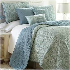 King Size Light Weight Damask Pattern Quilt Set In Mint Green Carolina Blue 6 Pieces Bedding Bath B01m0tuexp