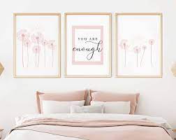Blush Pink Wall Artset Of 3 Printsbedroom Wall Artgirls Etsy In 2021 Pink Wall Decor Pink Walls Wall