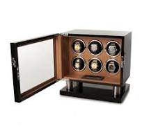 Leader Watch Winder for 6 Watches (Black + Brown)