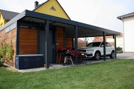 Design Metallcarport Leipzig Moderne Garagen Schuppen Von Homify Modern Homify Stahlcarport Doppelcarport Carport
