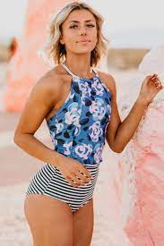 Wild Floral High Neck Tankini Swimsuit Two Piece Set Elleschic Summer Bathing Suits Cute Swimsuits Cute Bathing Suits
