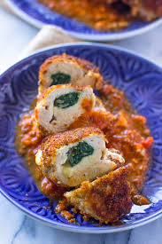 Combine the breadcrumbs and parmesan cheese in a shallow baking dish. Breaded Chicken Breasts Stuffed With Spinach And Cheese Gimme Delicious