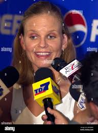 Olympic gold medalist Claudia Poll speaks with the press about her  performance in France last week qualifying times for the Athens 2004  Olympic games in San Jose, Costa Rica, Monday, April 26,