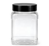Pride Of India Clear Food Grade PET Plastic Square Grip Storage Jar w/Cap |  16 Fluid Ounces (1-2 Cup Storage Capacity) | BPA Free USA Made