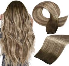 Full Shine Weft Hair Extensions Human Hair Sew In Hand Tied Weft Extensions  Sew In Extensions Remy Hair Thick Ends Chocolate Brown With Light Blonde ...