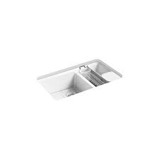 Find yours among 6 best undermount kitchen sinks. Kohler Riverby Undermount Large Medium Double Bowl Kitchen Sink With Accessories White 33 In 8669 5ua3 0 Rona