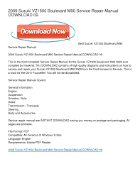 Boulevard libro para descargar gratis en formato epub, mobi y pdf. Calameo 2009 Suzuki Vz1500 Boulevard M90 Service Repair Manual Download 09