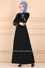 Modaselvim Elbise Kollari Nakisli Puskullu Elbise Ukb3006 Siyah Muslim Fashion Fashion Hijab Fashion