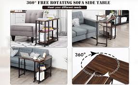 Popular coffee table styles include round glass coffee tables with angled timber legs, hamptons style coffee tables and nesting coffee tables. Amazon Com Tangkula 360 Free Rotating Sofa Side Table Mobile Couch Desk Table With 2 Tier Storage Shelves Movable Laptop Table With Sturdy Metal Frame Couch Side Table Snack Table For Home Office Walnut