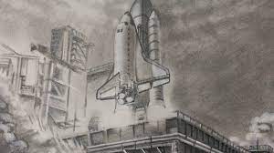 Use a series of short curved lines that meet in jagged points to draw a rounded triangular shape. Drawing Space Shuttle Launch Speed Drawing Youtube