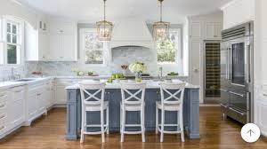Like The Island Being A Different Color Than Rest Of Cabinetry White Kitchen Design Kitchen Design Blue Kitchen Island