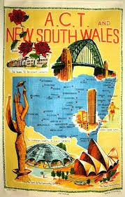 Vintage Australian Tea Towel A C T Nsw South Wales Map Map Art New South Wales