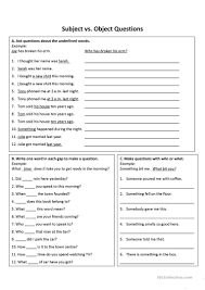 Subject Vs Object Questions English Esl Worksheets For Distance Learning And Physical Classrooms In 2020 This Or That Questions Subject Object Subject And Verb