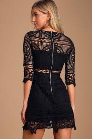 Lillianna Black Crochet Lace Half Sleeve Mini Dress In 2020 Mini Dress With Sleeves Black Crochet Dress Half Sleeve Dresses