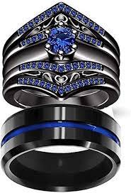 Amazon Com Loversring Couple Ring Bridal Set His Hers Women Black Gold Filled Blue Agat Wedding Ring Bands Set Blue Wedding Ring Sets Mens Wedding Rings Black