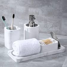 10 best sheechung qtip dispensers of july 2021. Buy Bathroom Accessory Set 4 Pieces Countertop Bath Set Lotion Soap Dispenser Toothbrush Cup Holder Tumbler Q Tip Holder Cotton Jar And Vanity Tray Marble White Online In Vietnam B08b4ybkrz