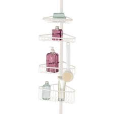 For universal use in the shower cubicle,in the bathtub corner or in the bathroomfour white plastic shelvesan investment for a sleek,stylish and practical kitchen or bathroom caddy looks no further than. Mdesignadjustable 4 Tier Corner Tension Pole Shower Caddy In Cream 11 25 X 7 75 By Mdesign Dailymail