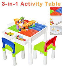 Amazon Com 67i Kids Activity Table And 2 Chairs Set 3 In 1 Multi Activity Table Set Use As A Building Block Tab In 2020 Kids Activity Table Block Table Activity Table
