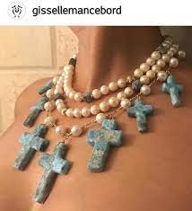 Gisellemancebord Larimar Cross Pearl Necklace Bisuteria