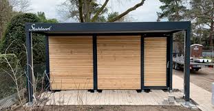 Geratehaus Kindergarten Holz Metall Anthrazit Modern Stahlzart Wandverkleidung Holz Gartenhaus Wandverkleidung