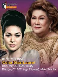 ➡️Maria Luz Celia Teresita Franco Díaz-Laurel was a Filipina theatre  actress, singer, and painter who served as the Second Lady of the  Philippines from 1986 until 1992 as the wife of former