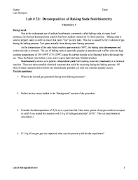 Lab 23 Decomposition Of Baking Soda Stoichiometry Answers Fill Online Printable Fillable Blank Pdffiller