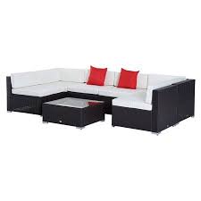 Outsunny Rattan Wicker 7 Piece Sectional Patio Conversation Set With White Cushions Wa Conversation Set Patio Outdoor Furniture Sets Rattan Outdoor Furniture