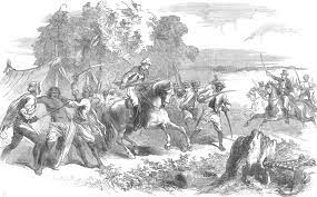 INDIA. Massacre of officers by rebel cavalry, Delhi, antique print, 1857