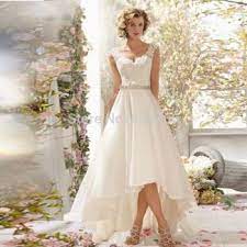 New Arrive High Low Lace Beading Beach Wedding Dress Front Short Long Back Organza Bridal Gown Wedding Dresses High Low Wedding Dresses Hi Low Wedding Dress