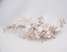 Rose Gold Wedding Headpiece With Ivory Flowers Wired Blush Etsy Gold Headpiece Wedding Rose Gold Wedding Headpiece Wedding Headpiece