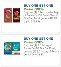 Purina Coupons Bogo Free Purina One Smartblend Dry Dog Food Up To 12 99 And Bogo Free Purina One Cat Food Up Dry Dog Food Purina Coupons Cat Food Coupons