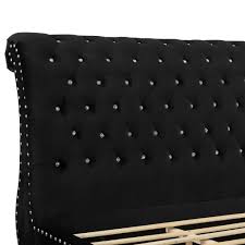 Sleigh beds are available in a variety of wood finishes and you can also opt for a more traditional wrought iron bed , in case your bedroom needs a hint of metallic charm. Evora Black Velvet Upholstered Crystal Button Tufted Sleigh Bed Queen Roundhill Furniture