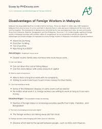 The main objective of this paper is to analyze the current regulations regarding foreign workers policy in malaysia. Disadvantages Of Foreign Workers In Malaysia Phdessay Com