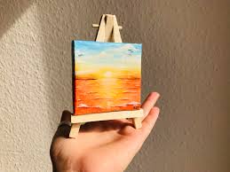 Sunrise, acrylic painting on tiny canvas, part 1: painting