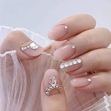 White acrylic shiny nails women long. Brishow Coffin False Nails Pink Crystal Fake Nails Oval Acrylic Full Cover Stick On Nails Square False Nail 24pcs For Women And Girls Buy Online In Honduras At Honduras Desertcart Com Productid 201682523