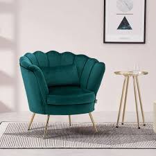 Yaheetech accent chair armchair living room chair upholstered barrel chair velvet comfy lounge chair sofa side chair for living room bedroom dining room office green 4.7 out of 5 stars 609 $134.99 $ 134. Emerald Green Velvet Scalloped Chair With Cushion Living And Home